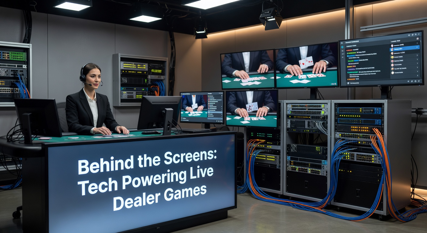 Live-Dealer-Studio mit mehreren Tischen und hochauflösenden Kameras, das die Technik hinter den Spielen zeigt