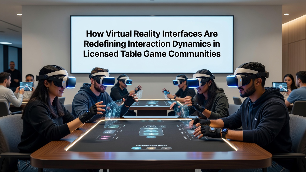 Spieler in VR-Tischspiel-Community interagieren an einem virtuellen Blackjack-Tisch mit immersiven Avataren und Echtzeit-Gesten